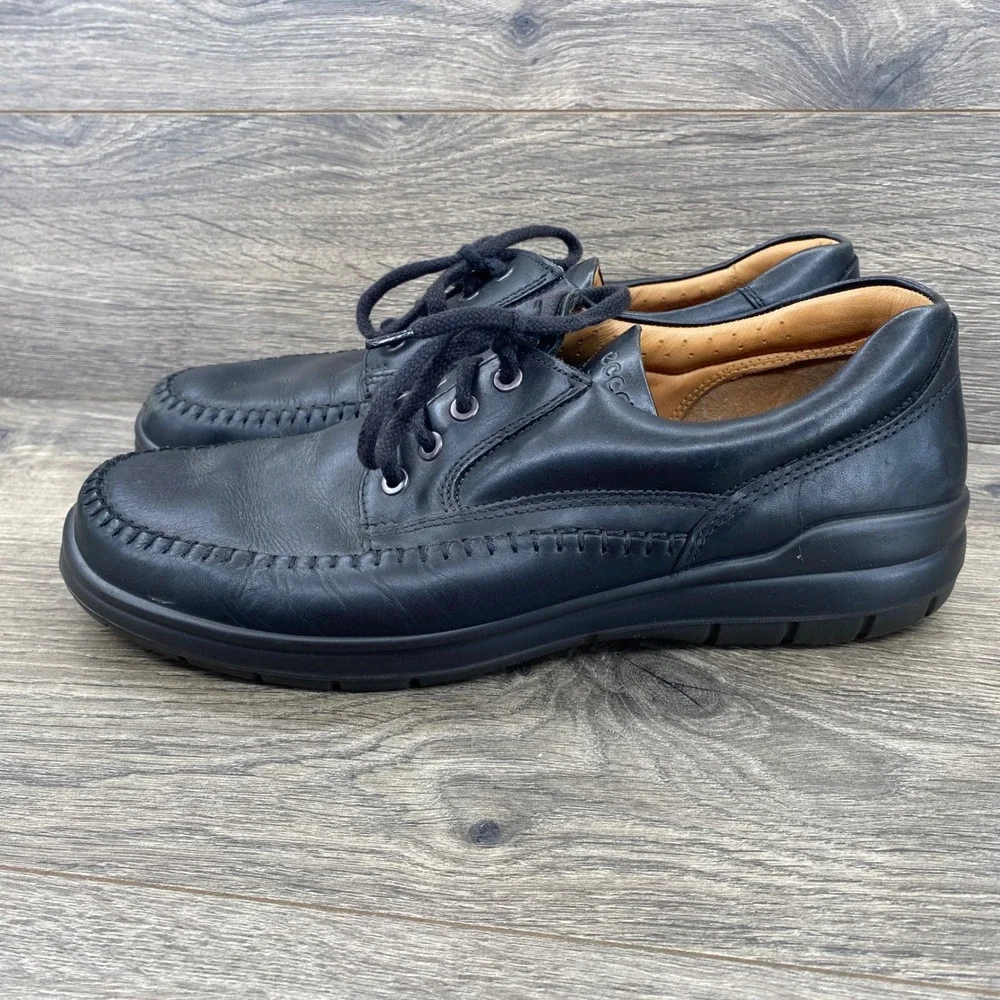 ECCO Leather Oxford Shoes Mens EU 46 US 12 Black Moc Toe Lace Up 10394